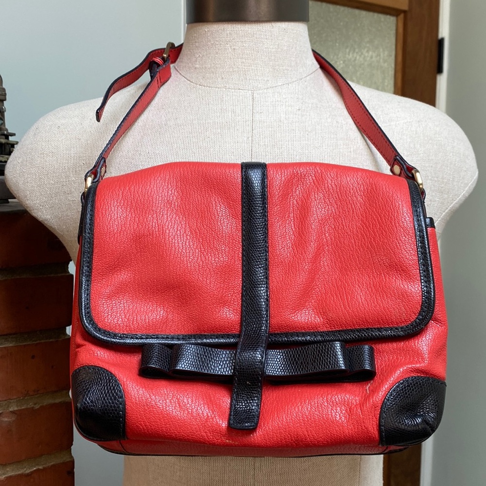 Anthropologie Red leather bow shoulder bag
